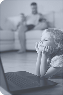 A family using their devices at home